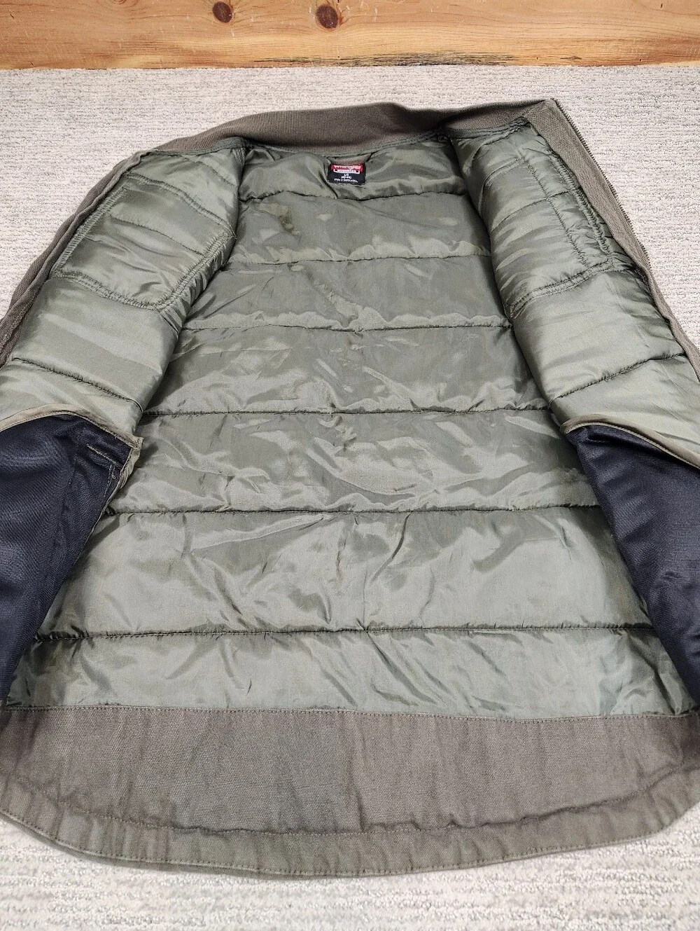 Wrangler Workwear Quilted Canvas Vest Mens Large Olive Green Full Zip Barn Chore